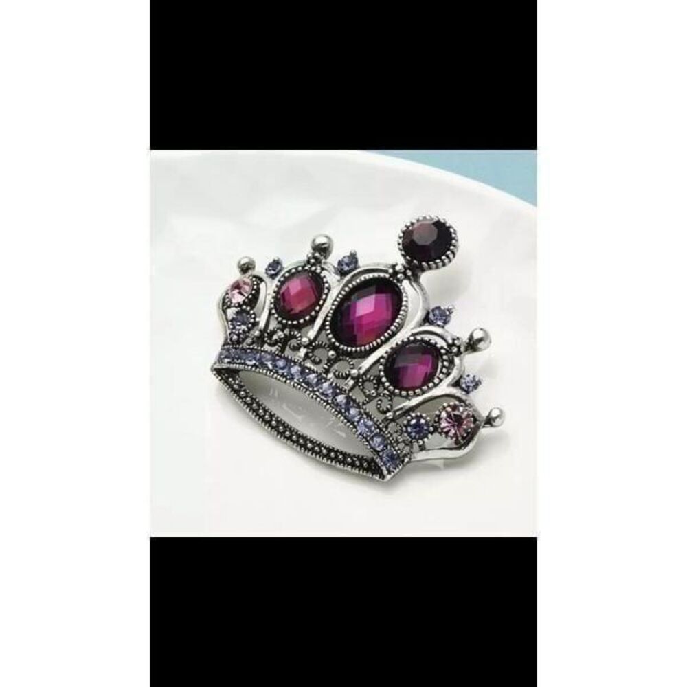 VINTAGE CROWN RHINESTONE BROOCH PIN